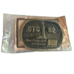 OTC 82 Vintage Solid Brass Geolograph Pioneer Belt Buckle Offshore Oil